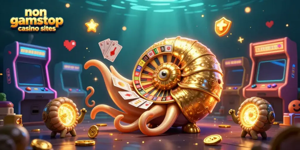 Engage with non gamstop casino sites featuring whimsical nautilus and glowing game elements.